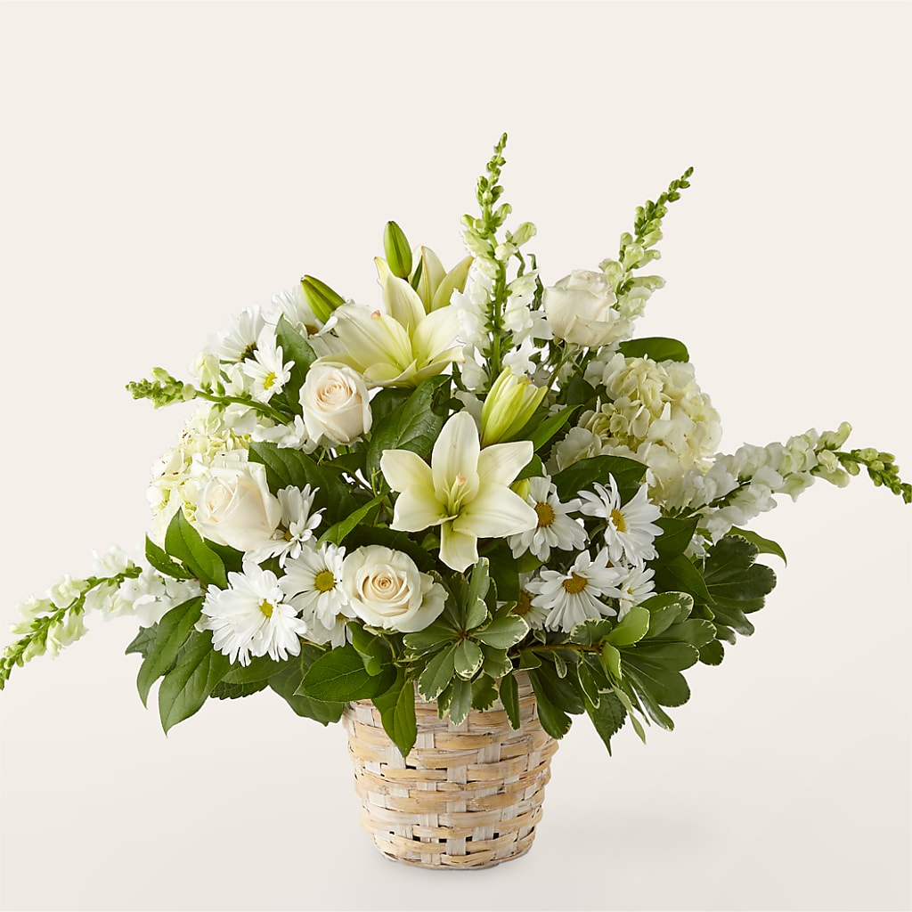 Ivory Elegance Floral Basket – Village Flower Company, Prairie Village KS