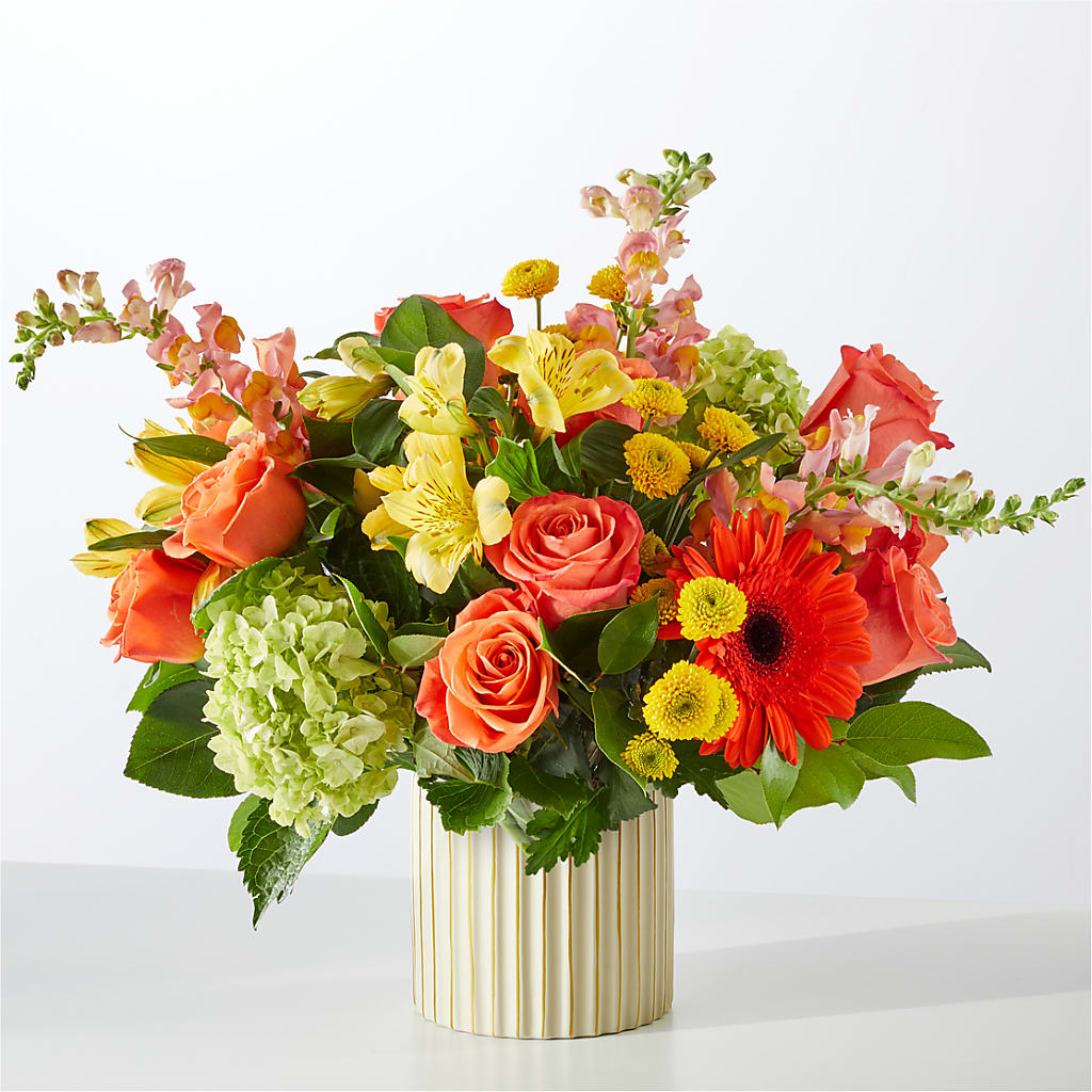 Autumn Sunshine Bouquet with Ivory Vase –  Village Flower Company, Prairie Village KS
